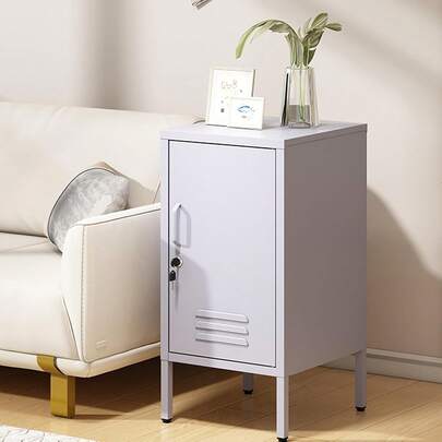 strundghti Metal Locker End Table,Modern Minimalist Room Side Table With 2 Adjustable Shelf,Anti-Tilt Design,Multi Storage Cabinet For Living Room Bedroom, Easy To Assemble