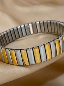 1条弹力手链，不锈钢材质，优雅简约风格，适合女性和青少年佩戴，可用于生日、派对、日常佩戴等场合。 - 銀色 - 查看 10