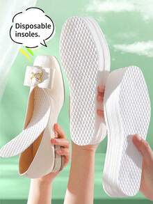 10 Pairs Summer Disposable Ultra-Thin Anti-Slip Wood Pulp Insoles, Absorbent & Breathable, Suitable For Flats, High Heels, Sneakers - White - View 2