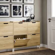 SoBuy 4 Flip-Drawers Shoe Cabinet Shoe Rack Shoe Storage Cupboard Organizer Unit Light Orange W100 X D19 X H90cm FSR100-RS - Brown - View 4