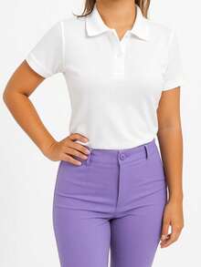 Baby Look Women's Polo Neck Piquet Premium - 白色 - 查看 1