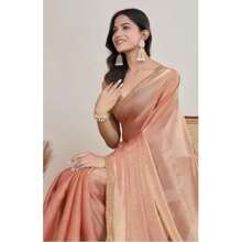 Estationeryhouse Designer Shiny Two Tone Soft Tissue Silk Saree With Antique Embroidered Border, Blouse Piece Included(Dusty Pink) - Dusty Pink - View 4