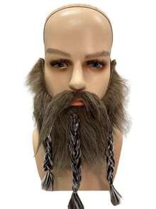 1pc Braided Full Beard Mustache Costume Prop For Festival Party Masquerade Pirate Brown Beard - Multicolor - View 5