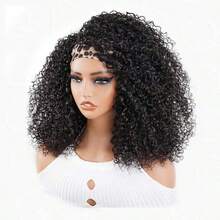 Upgrade 3 IN 1 Half Wig With Drawstring Seamless Clip Ins Flip Over Kinky Curly Half Wigs Human Hair Glueless Wigs No Glue No Lace For Women 200% Density 26 Inch - Natural Black - 查看 3