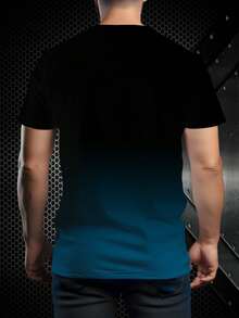 Men's Casual Round Neck Short Sleeve T-Shirt, Ombre Color & Letter Graphic Design, Lightweight Smooth Fabric - Multicolor - View 3