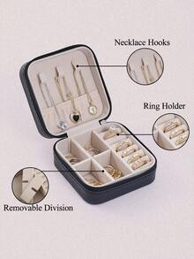 1pc Floral Rose Initial Jewelry Box, A-Z PU Leather White Portable Travel Jewelry Box, Black Jewelry Storage Box, Pink Mini Portable Zipper Jewelry Box, Necklace, Ring Pendant, Bracelet, Earring Storage Box, Jewelry Packaging Box, Suitable For Mother's Gift, Wedding Gift, Bridesmaid Gift, Anniversary Gift, Christmas Gift And Girlfriend's Boutique Gift. - Multicolor - View 7