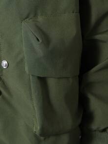 Tween Boy Loose Fit Asymmetrical Zipper Outdoor Military Green Jacket, Autumn - Army Green - View 5