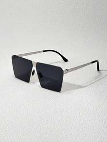 1pc Geometric Frame Business Style Men's Fashion Glasses, Elegant High-End - Silver/Gray - View 1