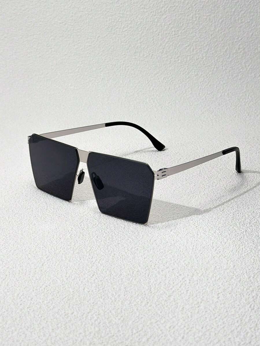 1pc Geometric Frame Business Style Men's Fashion Glasses, Elegant High-End - Silver/Gray - View 1