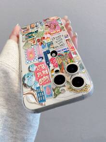 1 件时尚台球大楼字母鸡尾酒图案透明 TPU 全身防摔防指纹手机壳，适用于 Apple XS/XS Max/XR/11/12/13/14/14 Plus/15/15 Plus/16/16 Plus/7/8 Plus 等型号 - 彩色 - 查看 6