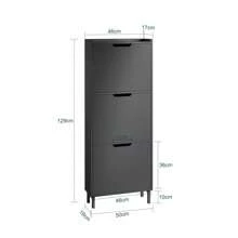 SoBuy 3 Flip-Drawers Shoe Cabinet Shoe Rack Shoe Storage Cupboard Organizer Unit Black W50 X D19 X H129cm FSR151-H-SCH - Black - View 2