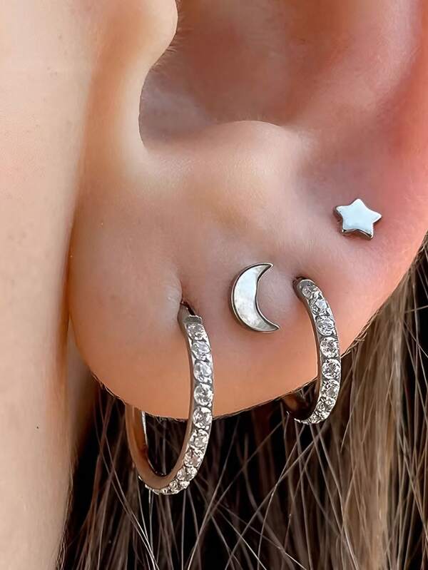 1 Piece/3 Pieces/4 Pieces Of High-End 316L Stainless Steel 16G Hypoallergenic Inlaid Zirconia Nose Ring, Male And Female Universal Cartilage Ring Hinge Chain Ring Perforated Jewelry, Available In Silver, With Inner Diameters Of 6mm/8mm/10mm/12mm.