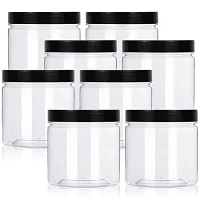 12oz Clear Plastic Storage Jars Containers8 Pack Refillable Black WideMouth Plastic Slime Storage Containers For Beauty Products Kitchen And Household Storage