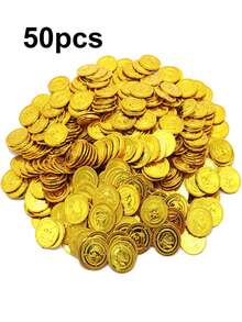 100 moedas douradas de pirata antigas de plástico - ideais para Halloween, aniversários e festas temáticas - plástico durável, não requer eletricidade, lembrancinhas de festa perfeitas, decorações piratas - Multicolorido - Ver 11