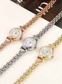 1pc French Fashion Multifunctional Petite Women's Quartz Watch, Round Minimalist Dial With Metal Band. Suitable For Daily Wear And As Holiday Gift.