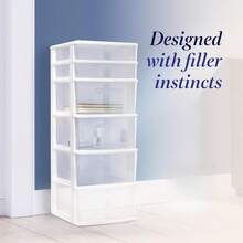 HOMZ Drawer Tower, 6-Tier Clear Plastic Storage Organizer Cart, White Frame - Heavy-Duty Organizing Drawers For Home, Bedroom, And Closet Organization