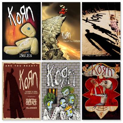 1 pièce/3 pièces Affiche d'art mural, cadres en option, décoration murale, décoration de chambre, affiche vintage en métal Korn - 1 set, art mural de musique classique, convient pour la chambre, le man cave, la décoration de bar, imprimé à l'encre sur papier, orientation portrait
