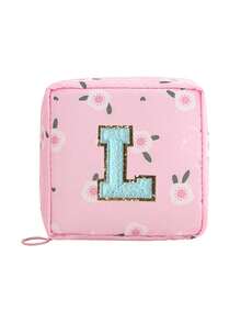1pc Pink A-Z Embroidered Sanitary Pad Pouch - Large Capacity, Waterproof, Cartoon Pattern - Essential For Women's Periods! Waterproof Cosmetic Bag, Coin Purse - Multicolor - View 18
