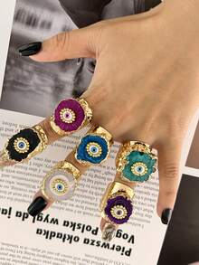 1 pieza Anillo ancho de estilo de moda con cuentas de ágata natural asimétrica multicolor chapado en oro, adecuado para uso diario y de fiesta de mujeres