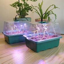 5Sets Seed Starter Tray With Grow Light, Elevated Seedling Starter Trays Kits With Adjustable Humidity Domes And Clear Cell Tray For Greenhouse Seeds Growing Starting