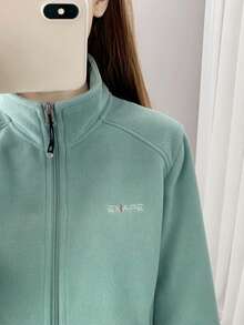 1件装 女士户外徒步登山330克加厚防风抓绒外套，冬季滑雪 - 綠色 - 查看 4