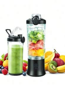 1 pieza Licuadora Portátil Recargable 20oz - Batidos Jugos y Bebidas | Batería Litio Duradera | Base Antideslizante | Vaso ABS Resistente | Ideal Viajes Hogar y Gimnasio | Fácil Limpieza | Incluye Botella para Viaje - Multicolor - Ver 6