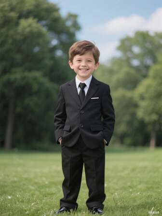 Completo da quattro pezzi per ragazzi pre-adolescenti, abito da cerimonia, completo da paggetto per matrimoni, giacca, pantaloni, cravatta e farfallino, nero, taglia 4-14 anni