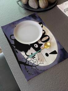 1 buc/4 buc/6 buc/48 buc Covorașe cu model de pisici de Halloween, Covorașe sezoniere de Halloween, Material asemănător inului în stil modern, Decor de casă de Halloween, Articole pentru petreceri de interior și exterior, Decorațiune cu tematică de Halloween, Decor de cameră. Potrivit pentru decorarea casei și a bucătăriei și decorarea petrecerii de Halloween.