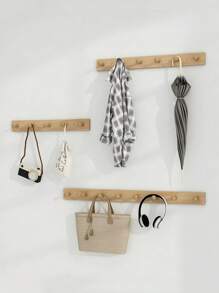 1pc Wooden Wall Mounted Clothes Hook, No Drilling Required