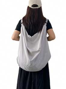 Bolso de hombro de gran capacidad con patrón de unicolor, bolso cruzado minimalista de estilo para mujer de vuelta al colegio, bolso de tela de nailon, bolso casual y práctico multiusos, adecuado para trabajo, estudio y viaje - Gris Claro - Ver 4