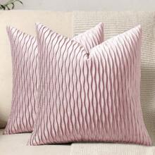 1pc Bohemian Wave Striped Throw Pillow Cover, Olive Green (Pillow Insert Not Included), Modern Luxury Velvet Square Soft Cushion Cover Suitable For Sofa, Bed, Bedroom, Car, All Seasons, Christmas Gift - Dark Green - View 12