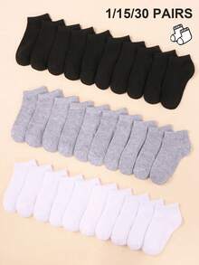 30 双纯色婴儿童踝袜，黑色/灰色/白色短款低帮袜，男女通用返校运动跑步训练袜，柔软舒适的踝袜 - 适合日常穿着、节日生日礼物、万圣节圣诞节礼物 - 彩色 - 查看 9