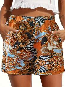 Three-Pack Women's Shorts Summer Casual Elastic High Waist Comfortable Light Breathable Fabric Shorts With Pockets - 混合色1 - 查看 4