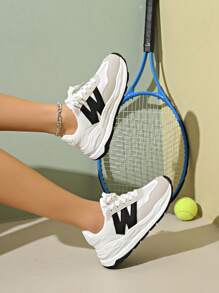 女士圆头时尚系带厚底学生休闲舒适跑步运动鞋