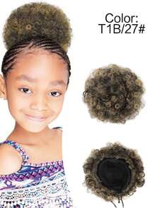 1 Piece Kids Mini Afro Puff Drawstring African Hair Bun Ponytail Fluffy Curls Synthetic Short Hair Extensions 's Updo Hair Bun Chignon For Girls Kids Daily New Year Christmas Wear Use Black Brown Colors