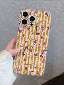 1pc Artistic Striped Wine Letter Pattern Transparent TPU Full Body Anti-Fall Anti-Fingerprint Phone Case, Suitable For Apple XS/XS Max/XR/11/12/13/14/14 Plus/15/15 Plus/16/16 Plus/7/8 Plus And Other Models - Multicolor - View 2