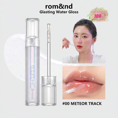 Rom&nd Romand GLASTING WATER TINT 00 METEOR TRACK, Breathable Dew Film Fusion, Lightweight Glossy Glass Finish, Iridescent Gradient Technology, Peach Tea Jelly Transparent, Rose Gold  Sheer, Matte Mint Oxygen Glow, Mini SOS Touch-Up Stick, Vegan Holiday Limited Edition, Bare-Faced Lightweight Secret, Korean Makeup, 4.3g/0.15oz