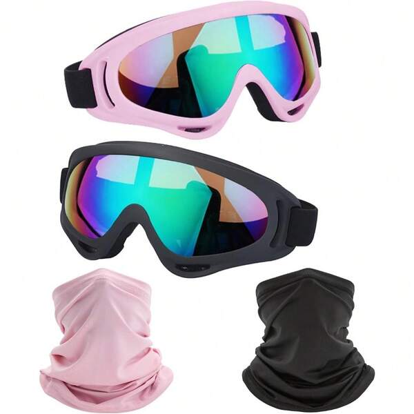 Motorcycle Goggles,2 Pack Dirt Bike ATV Motocross Riding Hiking Protective With 2 Pack Neck Breathable Bandana Mask