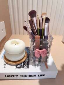 2pcs Transparent Desktop Organizer Box With Decorative Pink Bowknot,Clear Acrylic Desk Organizer,Bathroom Storage Box Toothbrush And Toothpaste Box,Desktop Pen Holder,Clear Acrylic Desktop Organizer,Luxurious Rattan Textured Desktop Storage Box,Multifunctional Organizer Rack,Pen Holder And Storage Case, Ideal For Back-To-School Supplies, Office, Dormitory,And Desk Essentials,1pc