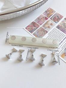 Set de decoración de arte de uñas 3D: 1 pieza de base hueca de acrílico + 5 piezas de puntas de uñas de color gelatina, con cristales de resina, cuentas, strass, efecto láser holográfico estilo coreano vintage, base de madera, 10 puntas de uñas doradas, gran regalo para niñas y mujeres