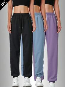 Women's Solid Color Casual Sports Pants, Adjustable Waist Drawstring, Suitable For Outdoor Sports, Daily Wear.