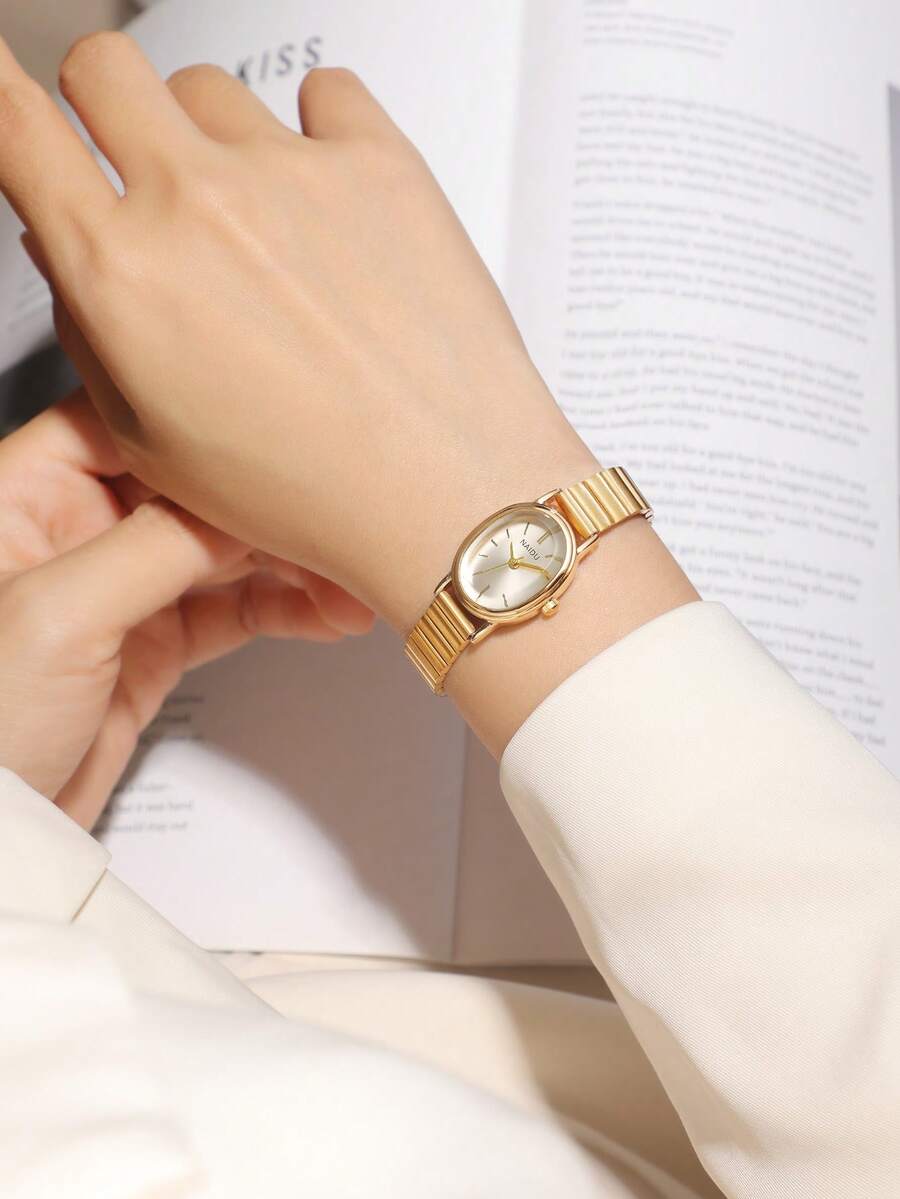 1条金色竹节结表带，时尚女士石英表，金色，适合日常佩戴，复古风格，情侣表，最佳礼品之选