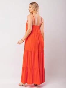 Women's Long Viscose Dress With Adjustable Straps - Orange - View 2