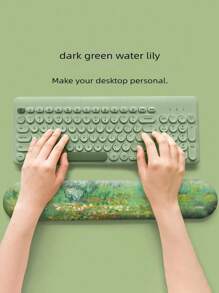 2pcs/Set Oil Painting Water Lily Design Keyboard Palm Rest & Mouse Pad Wrist Support