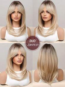 Blonde Straight Synthetic Wig For Women 14 Inch Ready To Go Wigs, Perfect For Beginners - Vàng - Xem 3