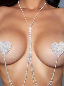 Fashionable Sexy Silver-Plated Heart Rhinestone Nipple Pasties