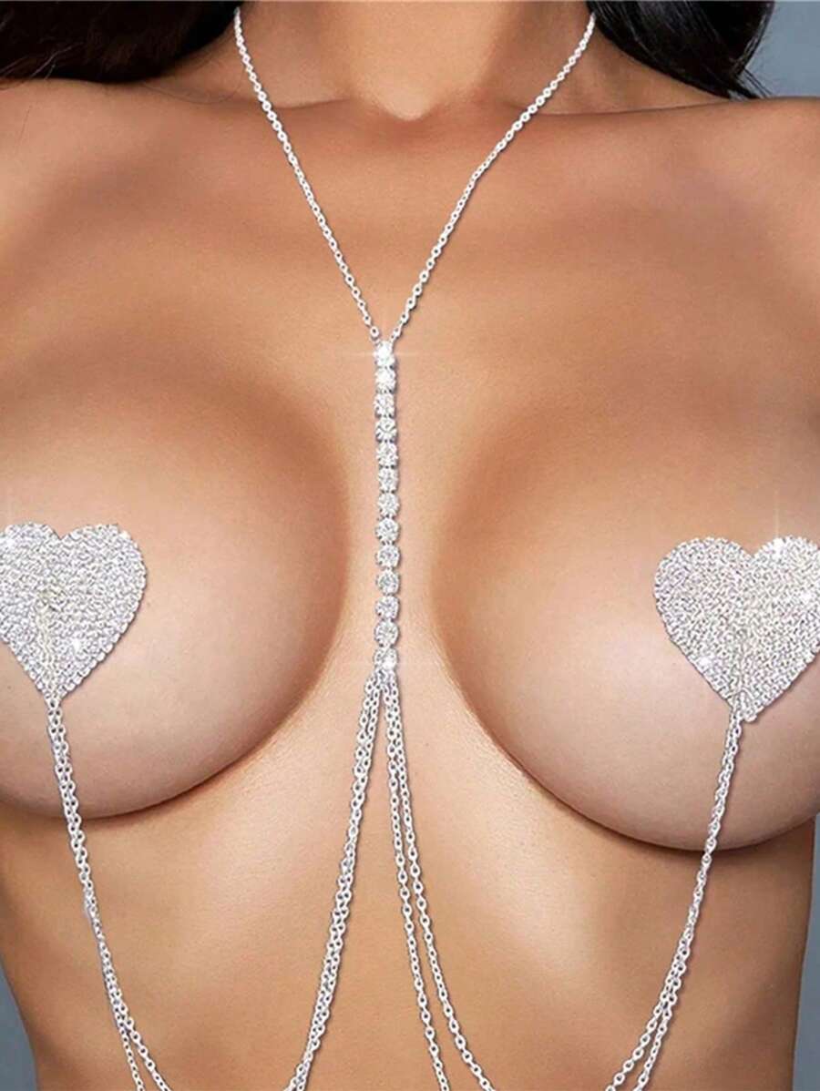 Fashionable Sexy Silver-Plated Heart Rhinestone Nipple Pasties