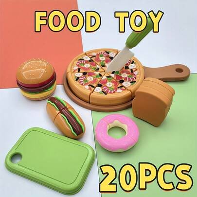 Bộ đồ chơi nhà bếp mini cho trẻ em, bao gồm pizza, bánh mì kẹp thịt và xúc xích | Bộ đồ chơi nhà bếp mini cao cấp, chi tiết thực phẩm chân thực và thiết kế cắt và chia sẻ tương tác, phụ kiện thực phẩm nhập vai, kích thích trí tưởng tượng, thúc đẩy học tập sớm.