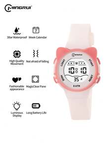 MINGRUI 30M Waterproof Cartoon Cat Colorful Digital Kids Watch With Alarm, Timer, Luminous For Children, Girls, School Supplies, Cute Anime - White - View 11