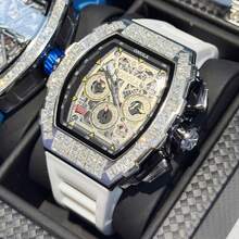 ONOLA-6826F 男士桶形多功能机械自动腕表，橡胶表带，时尚运动冰钻腕表 - 黃色 - 查看 5